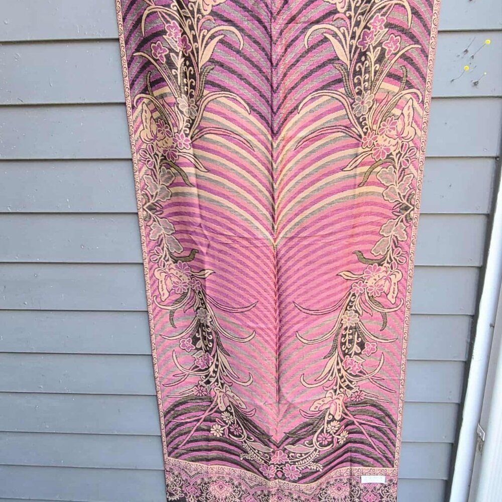 New Pashmina Brown Gold Mauve Floral Pashmina New - Picture 6 of 12